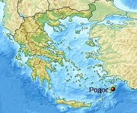 Родос на карте Греции